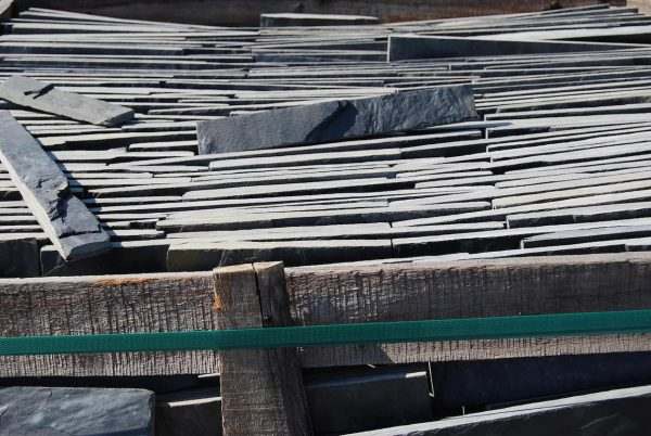 Africa Blue Slate Riven — natural slate, packed in a supply crate